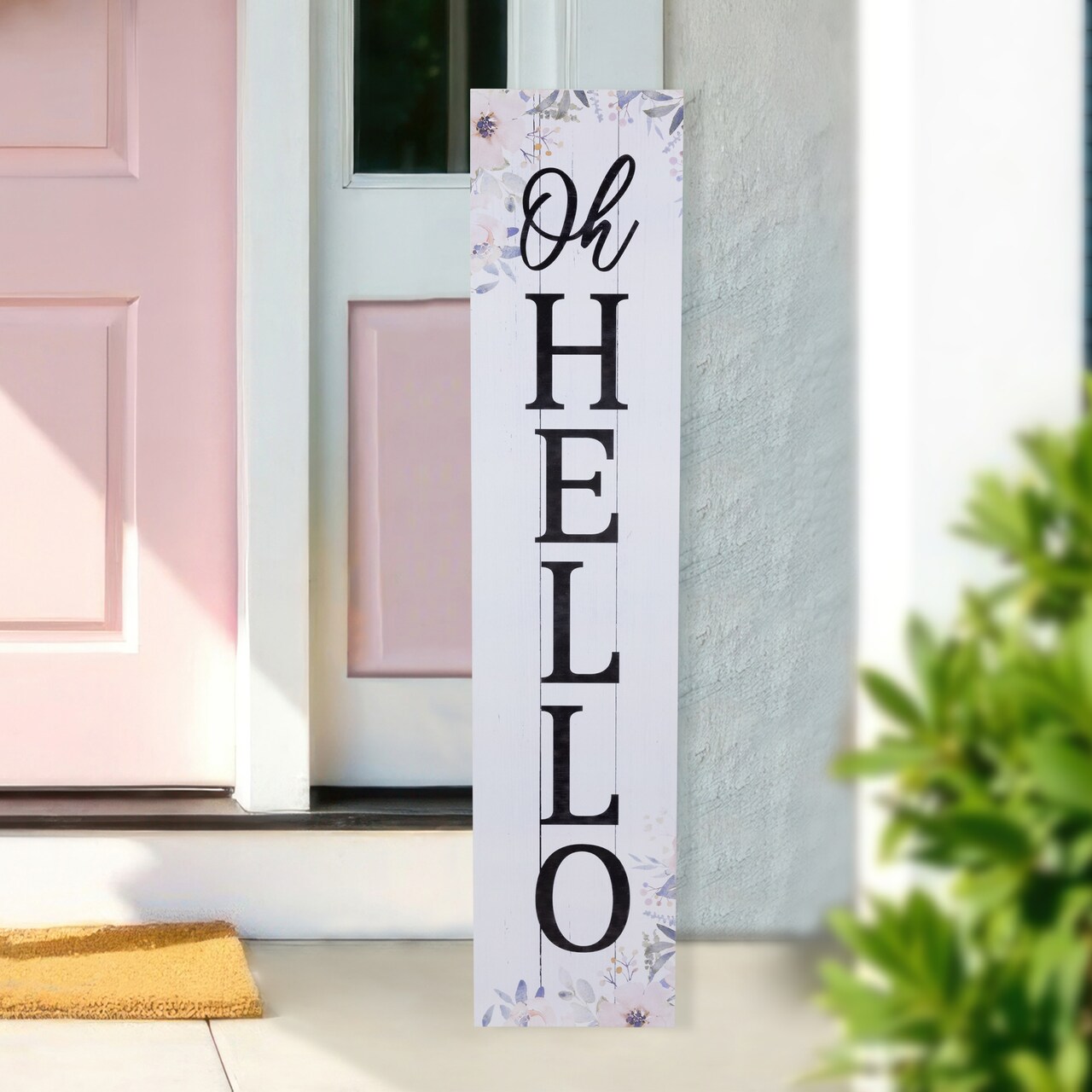 Northlight 36" Floral "Oh Hello" Wooden Porch Board Sign Decoration